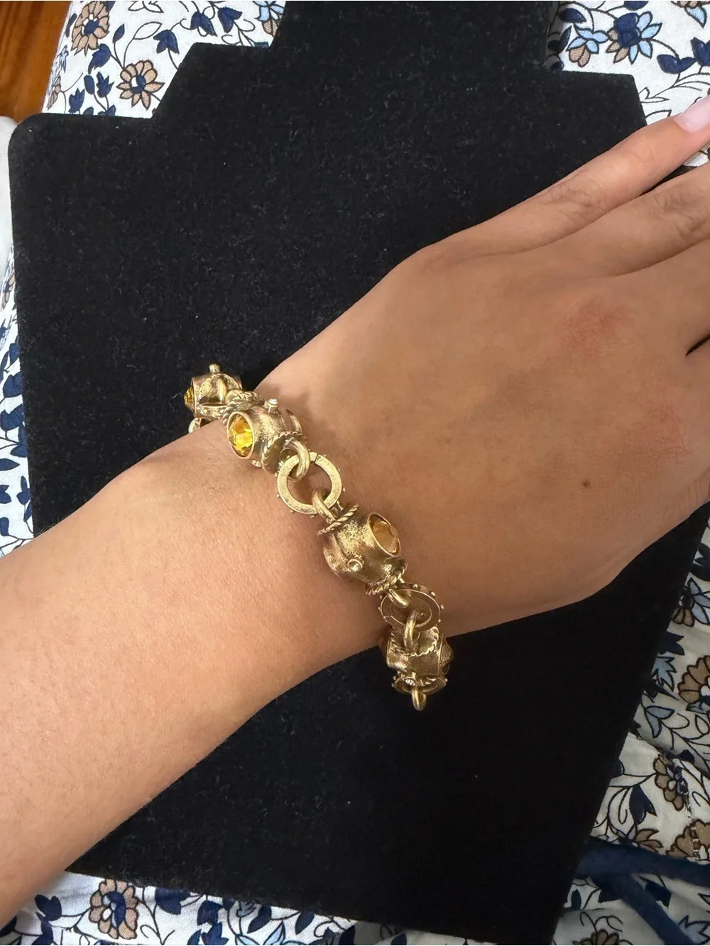 Vintage Gold Tone Yellow Crystal Link Bracelet - Women's Jewelry